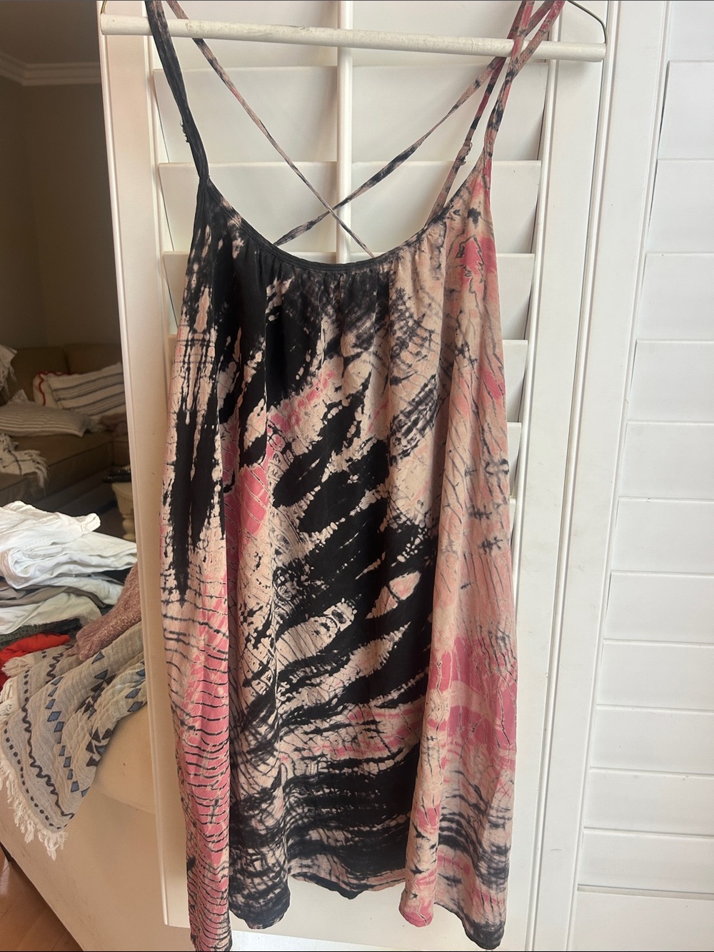 Gypsy 05 Pink & Black Tie-Dye Spaghetti Strap Mini Dress